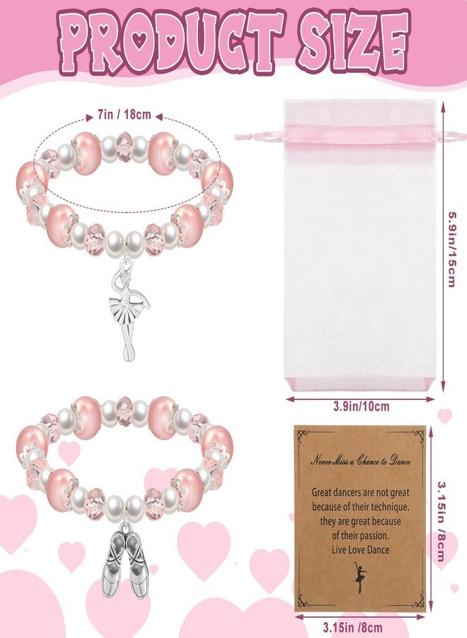 Quelay 16 Set Dance Bracelet Recital Gifts for Women with Greeting Card and Organza Bag Sparkle Pink Ballet Bracelet Charms Ballerina Christmas Jewelry Gift Bulk for Team Ballet Dancers Lover - Image 2